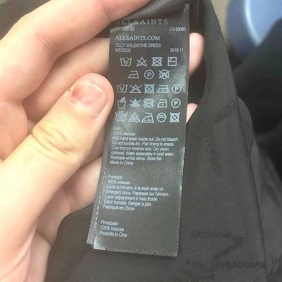 ALLSAINTS Tilly Valentine Woven Long Sleeve Midi Dress Black EUC Size Medium - Picture 9 of 10